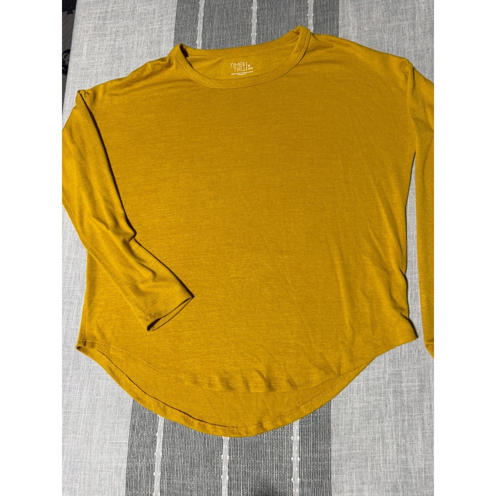 Time and Tru Mustard Yellow Long Sleeve High-Low Top Size S 4-6